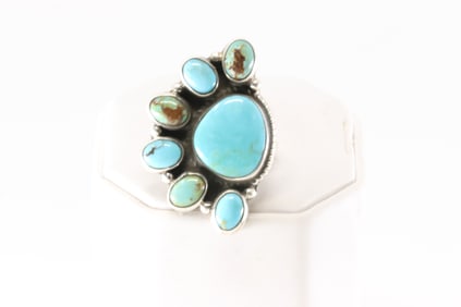 Native America Navajo Sterling Silver Kingman Turquoise Ring By G James.