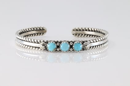 Native America Navajo Sterling Silver Kingman Turquoise Bracelet Cuff By R KING.