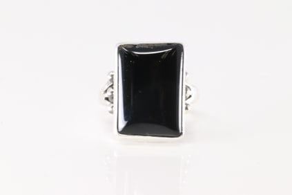 Native America Navajo Sterling Silver Black Onyx Ring By Jerryson Henio.