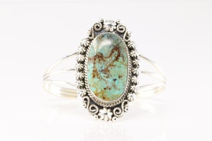 Native America Navajo Sterling Silver Turquoise Cuff Bracelet By Jennifer Cayaditto.