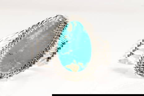 Native America Navajo Sterling Silver Kingman Turquoise Bracelet Cuff By S.E.: This is a Native America Navajo Sterling Silver Kingman Turquoise Bracelet Cuff By S.E.