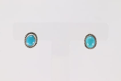 Native America Navajo Sterling Silver Turquoise Post Earring's By Rosemary Saunders.