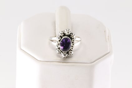 Native America Navajo Sterling Silver Purple Amethyst Ring By Mike Smith.