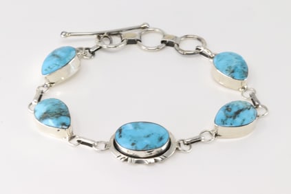 Native America Navajo Sterling Silver Turquoise Bracelet Cuff By Jimmy Picotte.