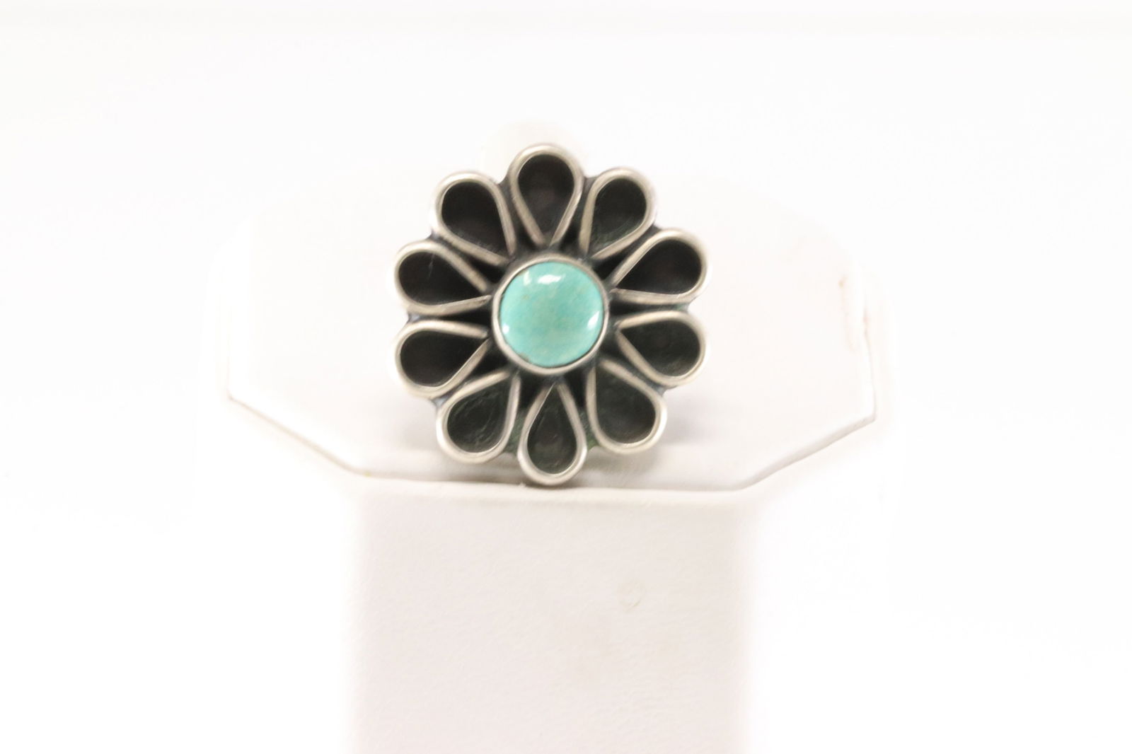 Native America Navajo Sterling Silver Turquoise Flower Ring By Geraldine James. (1 of 4)