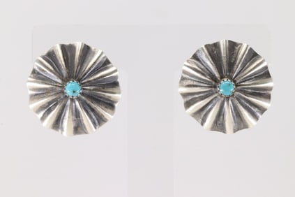 Native America Navajo Sterling Silver Turquoise Post Earring's By Arlene Soce.