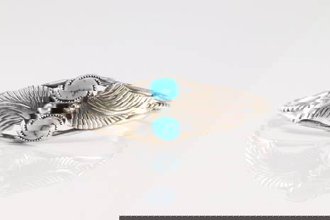 Native America Navajo Sterling Silver Turquoise Bracelet Cuff By Andrey Yazzie.: This is a Native America Navajo Sterling Silver Turquoise Bracelet Cuff By Andrey Yazzie