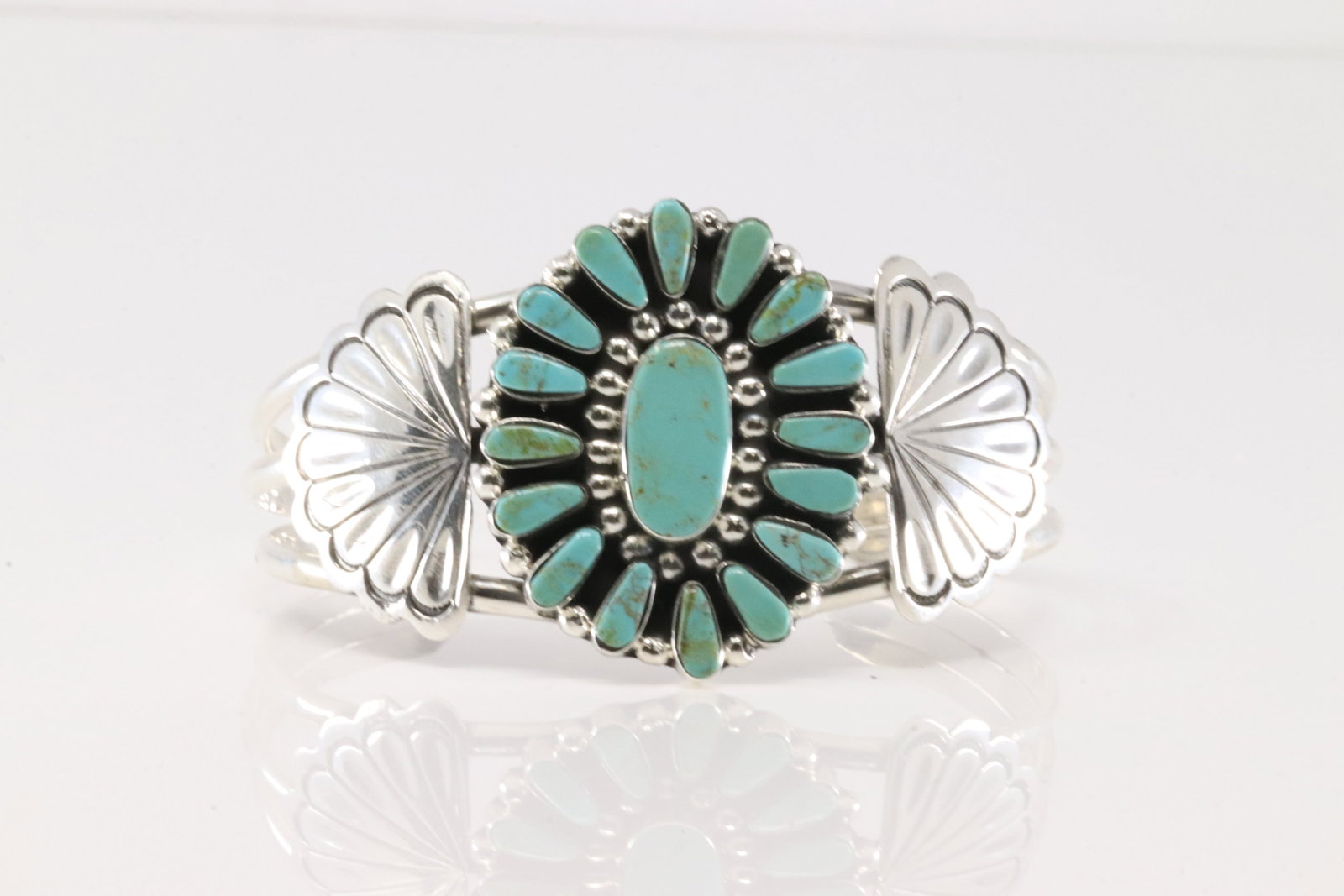 Native America Navajo Sterling Silver Turquoise Bracelet Cuff By Loretta Delgarito.: This is a Native America Navajo Sterling Silver Turquoise Bracelet Cuff By Loretta Delgarito.