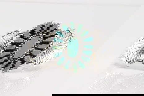 Native America Navajo Sterling Silver Turquoise Bracelet Cuff By Loretta Delgarito.: This is a Native America Navajo Sterling Silver Turquoise Bracelet Cuff By Loretta Delgarito.