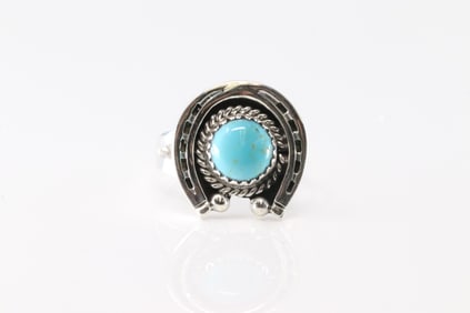 Native America Navajo Sterling Silver Turquoise Naja Ring By Alice Rose Saunders.
