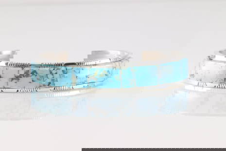 Native America Navajo Sterling Silver Kingman Turquoise Inlay Bracelet Cuff By Steve Francisco.: This is a Native America Navajo Sterling Silver Kingman Turquoise Inlay Bracelet Cuff By Steve Francisco.