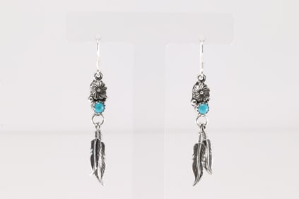 Native America Navajo Sterling Silver Turquoise Dangling Earring's By Sharon McCarthy.