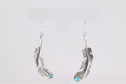 Native America Navajo Sterling Silver Turquoise Dangling Earring's By Louise Joe.