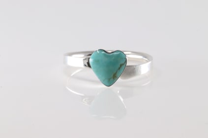 Native America Navajo Sterling Silver Turquoise Heart Ring By Sonyei Coho.