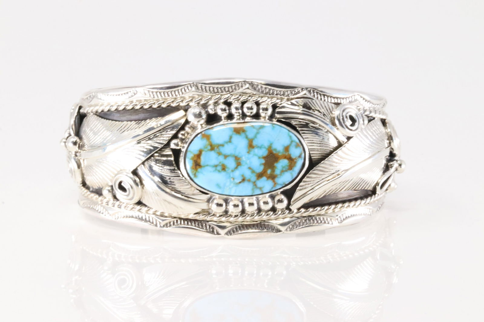 Native America Navajo Sterling Silver Turquoise Cuff Bracelet By Pamel Morgan.: This is a Native America Navajo Sterling Silver Turquoise Cuff Bracelet By Pamel Morgan.