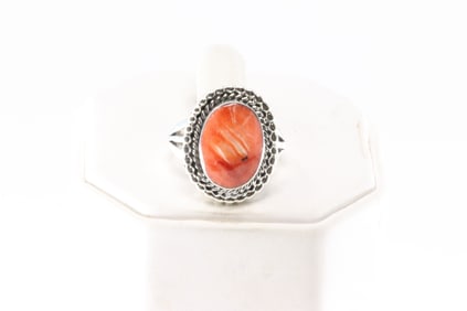 Native America Navajo Sterling Silver Spiny Oyster Ring By Samuel Yellowhair.