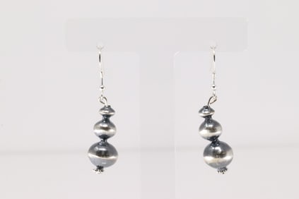 Native America Navajo Sterling Silver Pearl Beaded Dangling By Treva Jim.