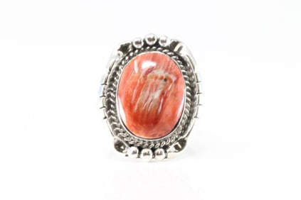Native America Navajo Sterling Silver Coral Ring By Samuel Yellowhair.