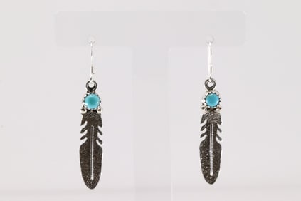 Native America Navajo Sterling Silver Turquoise Dangling Earring's By Sharon McCarthy.