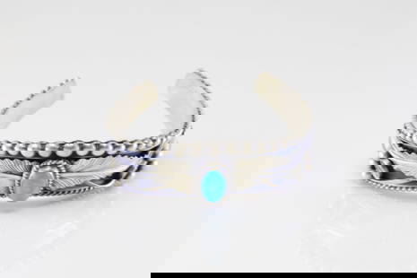 Native America Navajo Sterling Silver Turquoise Bracelet Cuff By R.B.: This is a Native America Navajo Sterling Silver Turquoise Bracelet Cuff By R.B.