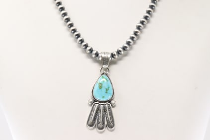 Native America Navajo Sterling Silver Sonora Gold Turquoise Necklace By Verley Betone.