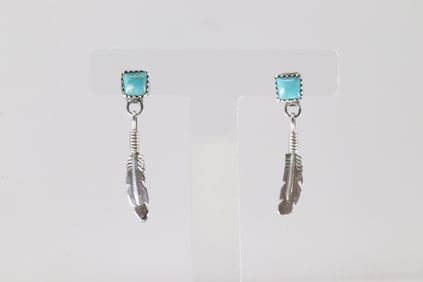 Native America Navajo Sterling Silver Turquoise Post Dangling Earring's By Sharon McCarthy.