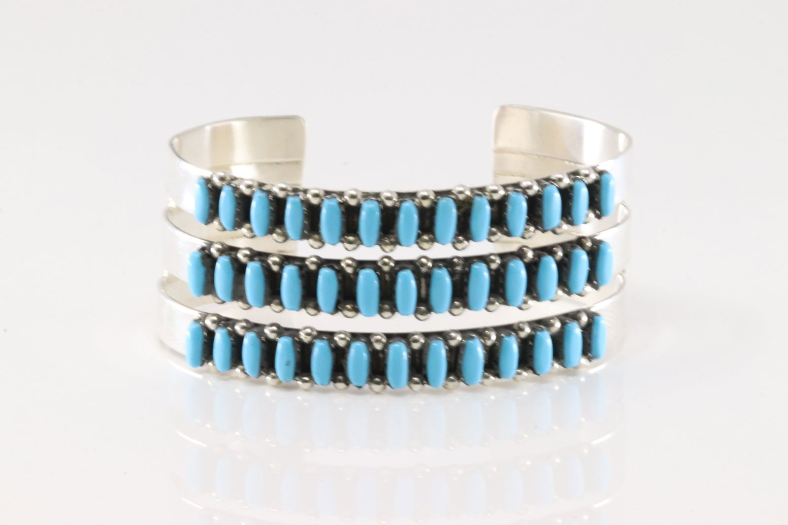 Native America Zuni Sterling Silver 3 Rows Turquoise Bracelet Cuff By Veronica Martza. (1 of 4)
