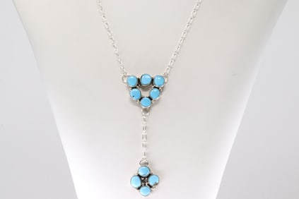 Native America Navajo Sterling Silver Turquoise Necklace By Benny Yellowhorse.