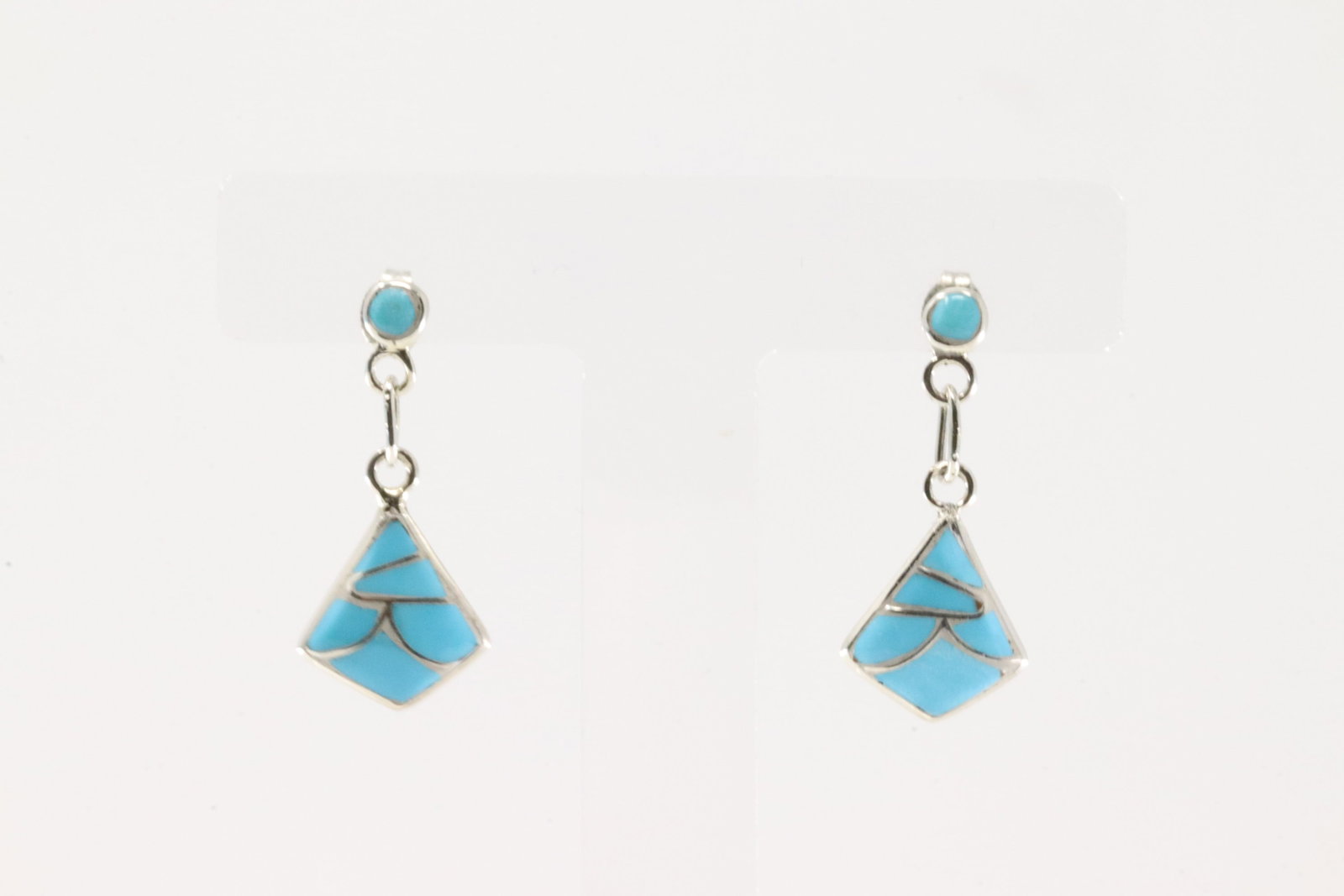 Native America Zuni Sterling Silver Turquoise Inlay Post / Dangling Earring's.: This is a Native America Zuni Sterling Silver Turquoise Inlay Post / Dangling Earring's.