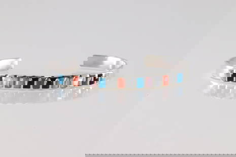 Native America Navajo Sterling Silver Multi-Color Stone Bracelet Cuff.: This is a Native America Navajo Sterling Silver Multi-Color Stone Bracelet Cuff.