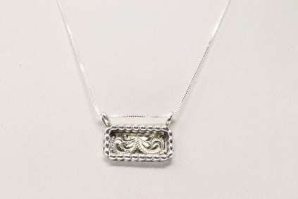 Native America Navajo Sterling Silver Stamped Desing Pendant with A 925 Necklace By Arlene Lewis.