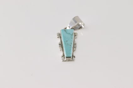 Native America Navajo Sterling Silver Turquoise Pendant By SF.