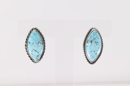 Native America Navajo Sterling Silver Number 8 Turquoise Post Earring's By Elouise Kee.