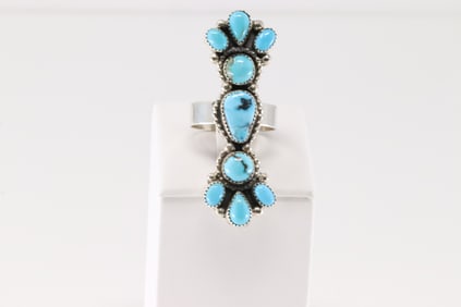 Native America Navajo Sterling Silver Kingman Turquoise Ring By S.