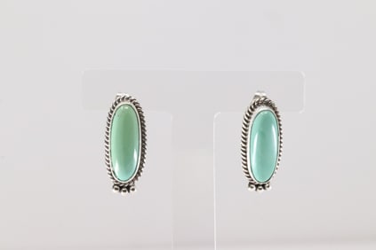Native America Navajo Sterling Silver Kingman Turquoise Post Earring's By Trish Largo.