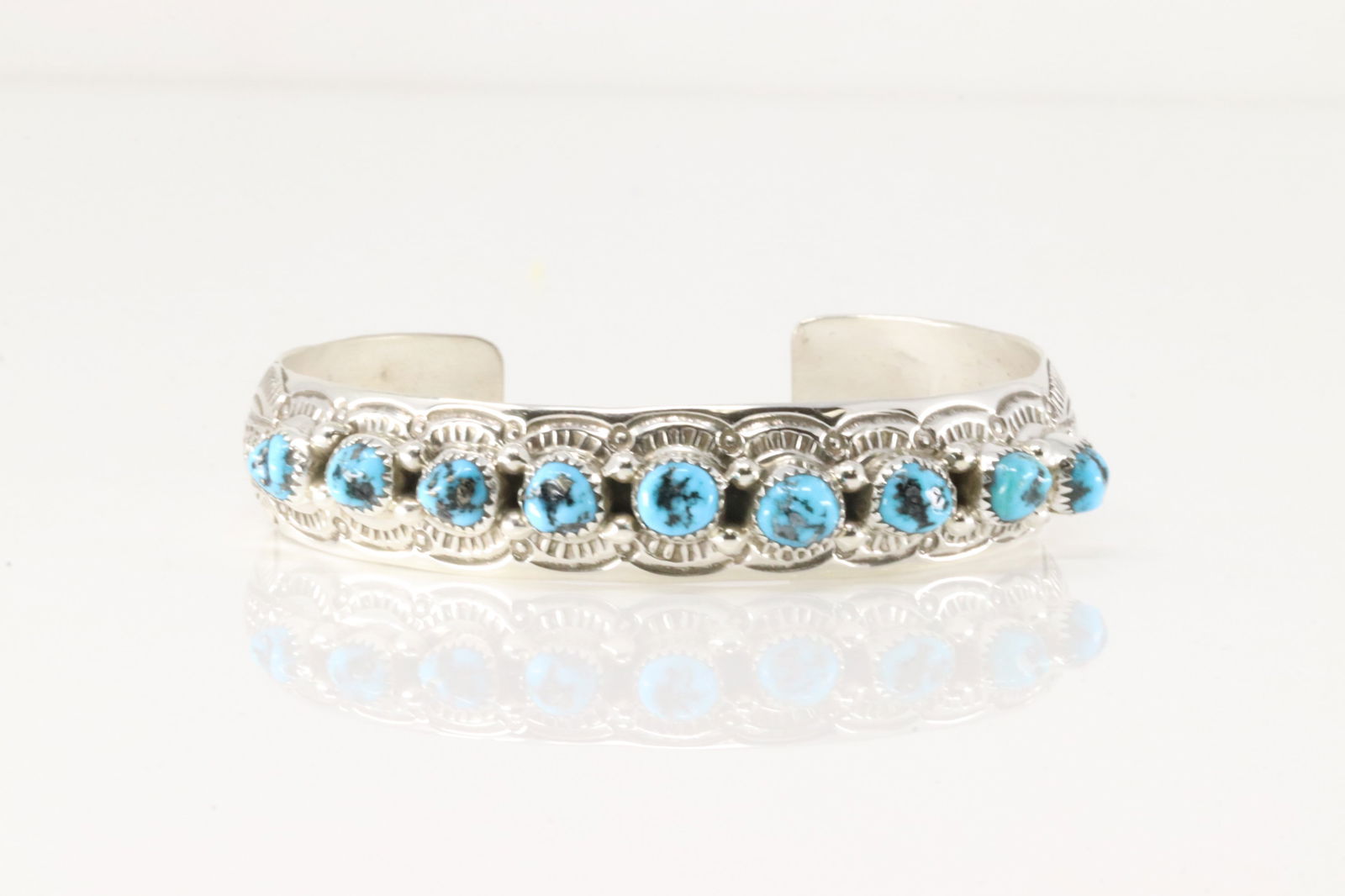 Native America Navajo Sterling Silver Turquoise Bracelet Cuff By Grace Silver.: This is a Native America Navajo Sterling Silver Turquoise Bracelet Cuff By Grace Silver.