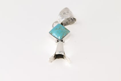 Native America Navajo Sterling Silver Turquoise Blossom Pendant By Sonyei Coho.