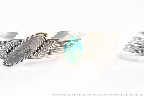 Native America Navajo Sterling Silver Kingman Turquoise Bracelet Cuff By Shunshine Reeves.: This is a Native America Navajo Sterling Silver Kingman Turquoise Bracelet Cuff By Shunshine Reeves.