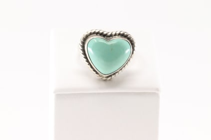 Native America Navajo Sterling Silver Turquoise Heart Ring By J.