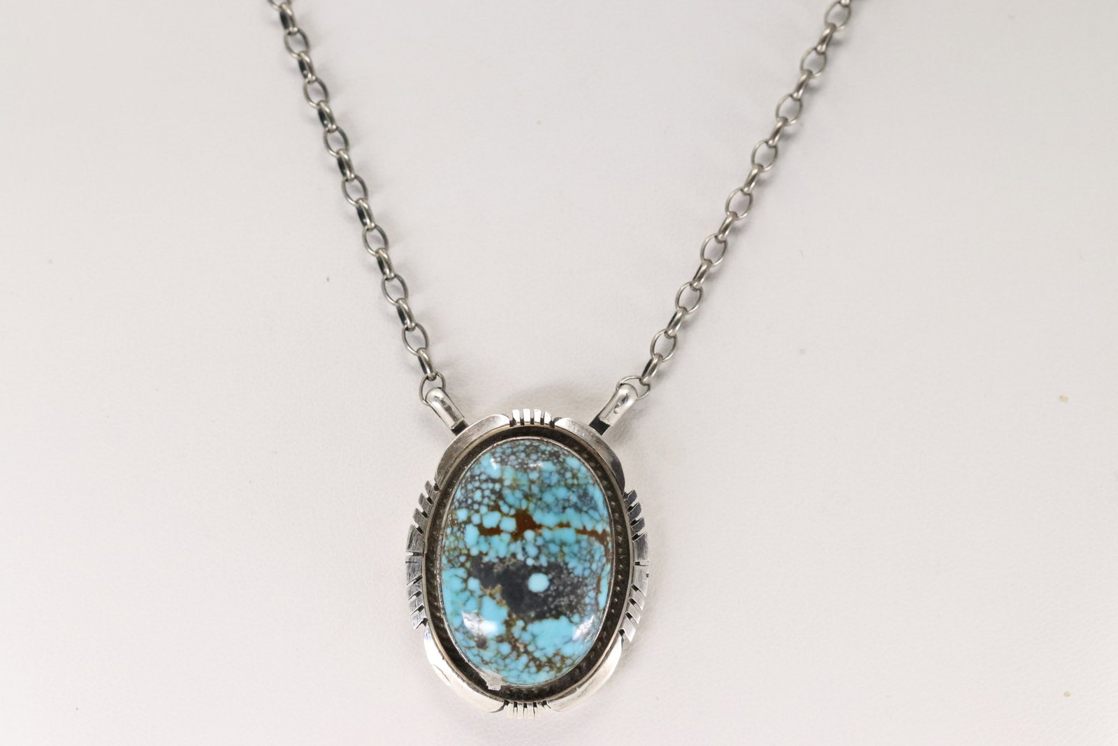 Native America Navajo Sterling Silver Number 8 Turquoise Necklace By Alfred Martinez.: This is a Native America Navajo Sterling Silver Number 8 Turquoise Necklace By Alfred Martinez. Necklace length: 16.00"