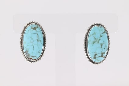 Native America Navajo Sterling Silver Number 8 Turquoise Post Earring's By Elouise Kee.