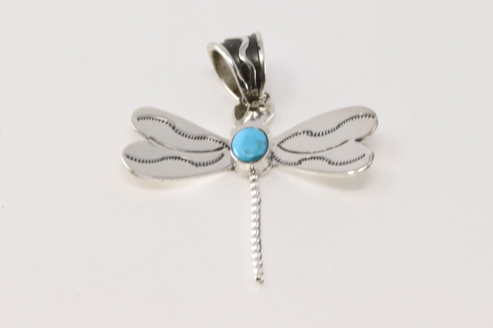Native America Navajo Sterling Silver Turquoise Dragonfly Pendant By Brandon Belin. (1 of 3)