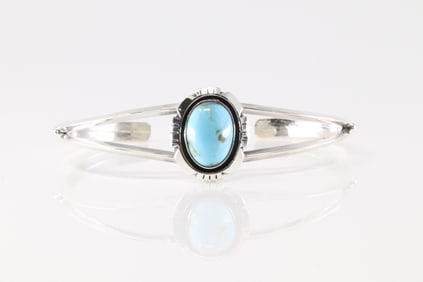 Native America Navajo Sterling Silver Turquoise Bracelet Cuff By Amos Begay.