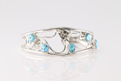 Native America Navajo Sterling Silver Turquoise Bracelet Cuff By Carolynn Nez.