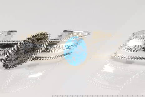 Native America Navajo Sterling Silver Kingman Turquoise Bracelet Cuff By Jason Bahe.: This is a Native America Navajo Sterling Silver Kingman Turquoise Bracelet Cuff By Jason Bahe.