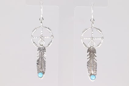 Native America Navajo Sterling Silver Turquoise Dangling Earring's By Sharon McCarthy.