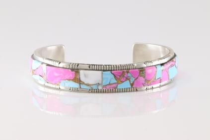Native America Navajo Sterling Silver Cotton Candy Inlay Bracelet Cuff By Steve Francisco.