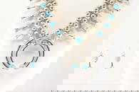 Native America Navajo Sterling Silver Turquoise Squash Blossom Necklace & Earring's Set.