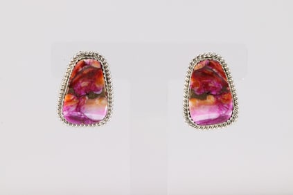 Native America Navajo Sterling Silver Dahlia Stone Post Earring's By Gabi Jim.