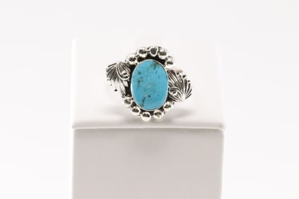 Native America Navajo Sterling Silver Turquoise Ring By Sadie Jim.